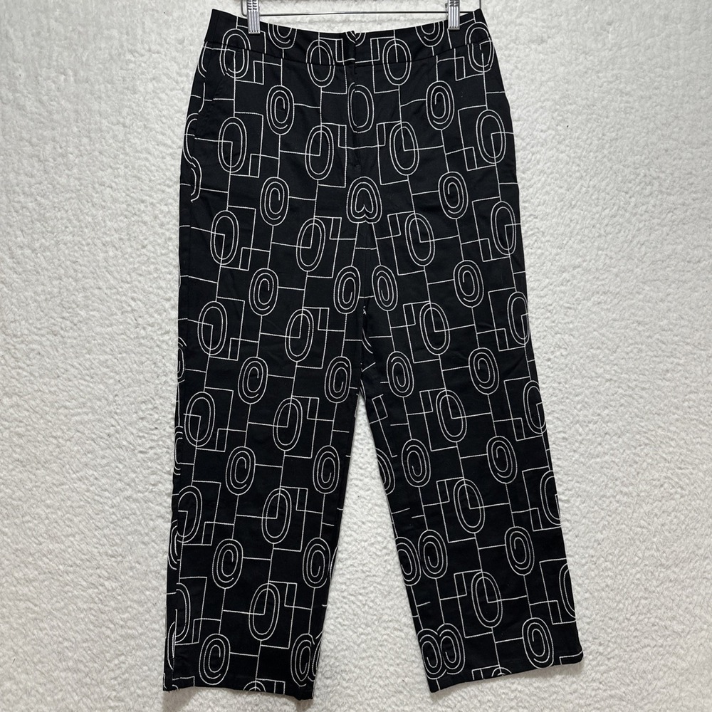 Vtg Talbots Stretch Size 10 Geometric Embroidery Pattern Casual Cropped Trousers